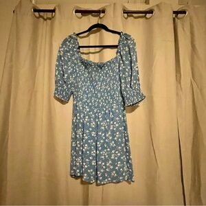 Reformation Blue Floral Dress with Puff Sleeves